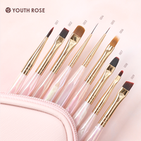 Youth Rose Nail Supplies Kit de 13 pinceaux acryliques en nylon haute élasticité pour sculpture d'ongles, peinture dégradée et liner artistique