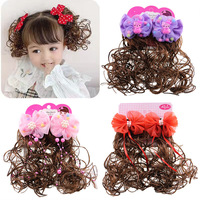 1 paire de pinces à cheveux pour filles, motif chat et fleur, colorées, avec perruque de poupée, barrettes à nœud, cheveux bouclés, queue de cheval mignonne pour enfants