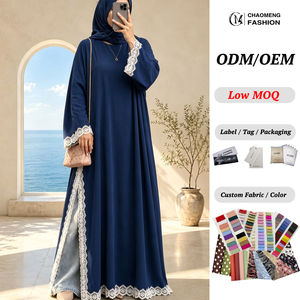 OEM ODM Custom Lace Trim Open Abaya <b>For</b> Women Elegant Modest Muslim <b>Long</b> <b>Dress</b> Dubai Islamic Abaya Robe With Hijab 260904 - Product Image 1