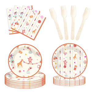 DAMAI - Juego de Vajilla Desechable con Diseño de Animales, Platos Redondos de Papel para Postre y Cena, Servilletas y Vasos, Artículos para Fiestas Infantiles - Product Image 3
