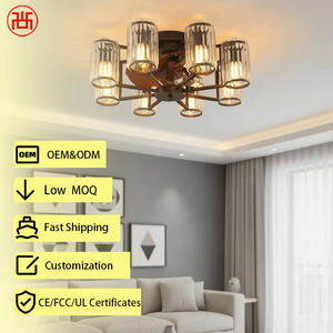 Ventilador de Techo Moderno de Cristal Cilíndrico, Diseño Metálico de 7 Aspas, LED Cálido de 3500K, Motor DC Silencioso de 6 Velocidades y Control Remoto Temporizado - Product Image 1