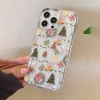 Coque de téléphone transparente et antichoc en TPU avec motif floral pour iPhone 16/15/14 – Nouveauté style Ins – Pendentif de Noël