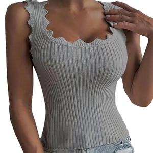 Chaleco sin mangas de punto acanalado transpirable para mujer, cuello redondo, estilo casual, OEM personalizado - Product Image 1