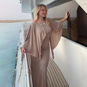 Vestido maxi estilo desierto, holgado, con espalda descubierta, mangas murciélago y lazo, elegante y relajado, de color liso, ideal para vacaciones. - Product Image 5