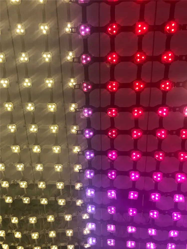 25mm 옥외 방수 P55 P100 풀그릴 led 점화 커튼 전시 rgb 점 빛 투명한 led 화소 격자 스크린