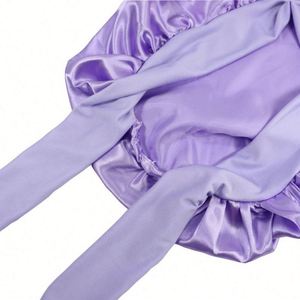 Bonnet en satin soyeux avec large bande élastique et liens, taille géante, pour le sommeil, soin des cheveux, cadeau pour femme - Product Image 4