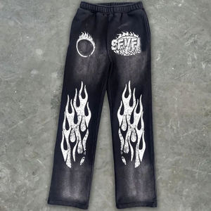 Özel yüksek kalite sıkıntı asit yıkama Hoodie ve <span class=keywords><strong>Sweatpants</strong></span> seti Vintage eşofman eşofman ter yığını Flare takım elbise erkekler için