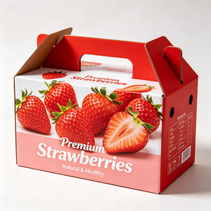 Caja de Embalaje para Fresas Impresa Personalizada con Asa, Producción en 72H, Cartón Corrugado Reciclable de Grado Alimenticio, Caja para Envío de Frutas - Product Image 3