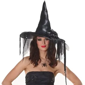 Schwarze sexy große Frau Spitze Pailletten Stil Zauberer Hut konischen Hut Halloween Kostüm