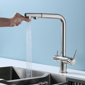Deck Mount Double Handle Modern <strong>Kitchen</strong> Faucet Brass Hot Cold Mixer <strong>Taps</strong> with Ceramic Valve Core Side Spray <strong>Kitchen</strong> <strong>Tap</strong> <strong>Filter</strong> - Product Image 4