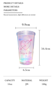 Gobelet lumineux à double paroi LED 16oz 500ml en plastique, avec paille, personnalisable, vente en gros - Product Image 5