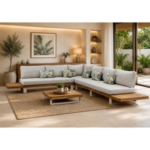 Conjunto de Sofás Esquineros de Aluminio para Exteriores con Madera de Acacia para Hotel, Resort, Villa, Patio, Forma de L, Alta Calidad - Product Image 6