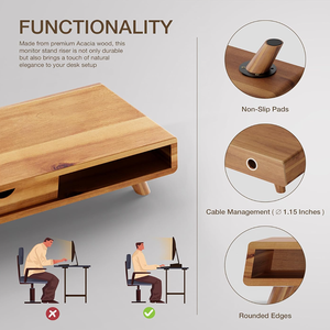 แท่นวางจอคอมพิวเตอร์ไม้พร้อมลิ้นชักเก็บของสำหรับคอมพิวเตอร์ตั้งโต๊ะ แล็ปท็อป อุปกรณ์จัดระเบียบโต๊ะทำงาน และชั้นวางใต้จอ - Product Image 3