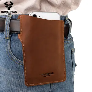 Humerpaul Mannen Sport Taille Portemonnee Vintage Crazy Horse Outdoor Lederen Riem Clip Holster Pouch Westerse Lederen Mobiele Telefoon Tassen