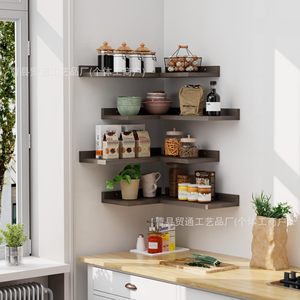 Wooden <b>Wall</b> <b>Mounted</b> Corner Shelf Multi Layer Storage Rack For Living Room Bedroom Bathroom Organizing <b>Display</b> Shelves - Product Image 2