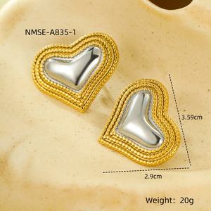 INS Offre Spéciale exagéré bicolore plaqué coeur goujon en acier inoxydable 316L boucles d'oreilles étanche bijoux femmes 2024 - Product Image 6