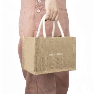 Sacs fourre-tout en jute grande capacité en gros, sacs de marketing personnalisés en jute avec logo - Product Image 2
