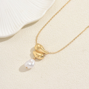 European American Style Women's Long Pearl <b>Necklace</b> Gold Chain Water Drop Pendant Clavicle Chain Everyday Wear - Product Image 3