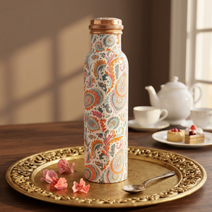 Seasonal Giftware Bohemian Paisley Pattern <b>Metal</b> <b>Water</b> <b>Bottle</b> With Copper Lid Portable Travel Flask - Product Image 1