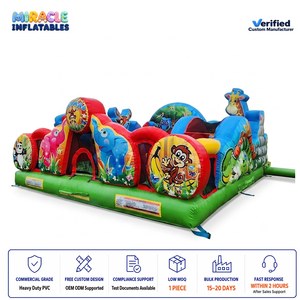 Parcours d'obstacles gonflable sur le thème des animaux de la jungle, tunnel de jeu pour enfants, aire de jeux pour la maternelle, location pour fêtes - Product Image 1