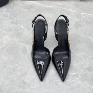 Sandales de luxe pour femmes à talons aiguilles, en cuir véritable, à bout pointu, avec boucle, rehaussantes, sexy, de marque - Product Image 3