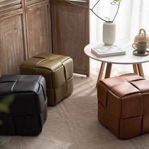 Tabouret carré minimaliste, pouf moelleux, siège cube, meuble pour salon, chambre, entrée - Product Image 4