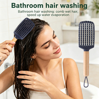 Brosse à cheveux massante en bois de hêtre anti-statique, incurvée et ventilée, avec logo personnalisé OEM, pour femmes, séchage rapide et volume.