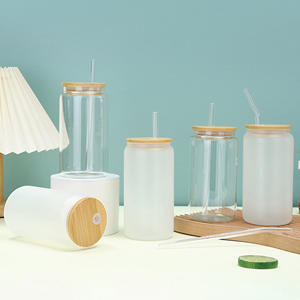 Taza de Vidrio Transparente Esmerilada de 16 oz para Sublimación al por Mayor, con Tapa de Bambú y Pajita para Bebidas y Cerveza - Product Image 6