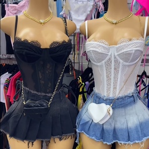 Nouveau débardeur court sexy en dentelle transparente à fines bretelles pour femme – Collection été - Product Image 1