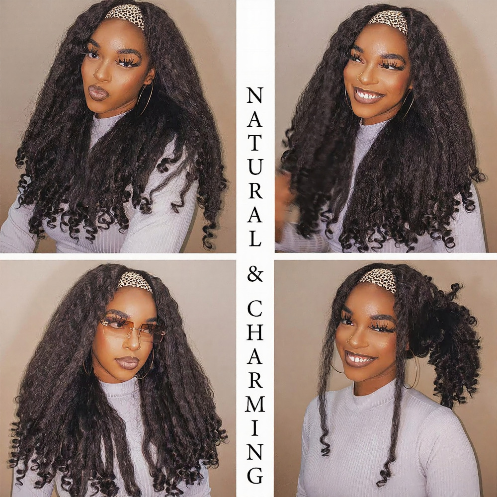 KAMA Wholesale Transparent Lace Kinky Straight Curly Wig 180% Density High Fiber V Part Synthetic Braided Unique Bouncy Curls Detail Section 3