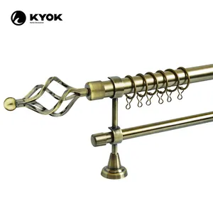 KYOK Anti Copper Series Curtain Finials Double Brackets Iron Rose Gold Curtain Rod Sets