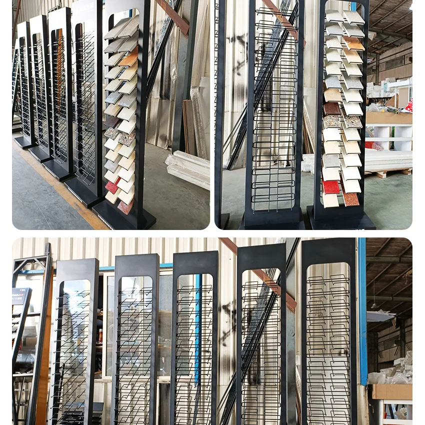 Showroom Design Wooden Flooring Tiles Metal Display Tower Sample Shelves For Marketing Material Quartz Floor Display Rack Stand