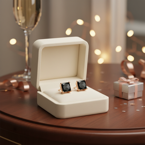 Sheetal Diamonds Ltd Rose Gold Real <b>Black</b> Princess Cut Solitaire Women & Children's Party/Gift Wear <b>Stud</b> <b>Earrings</b> - Product Image 3