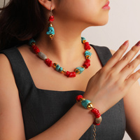 Corail rouge naturel plaqué or 18 carats corail rouge et turquoise bijoux avec collier boucle d'oreille bracelet boucles d'oreilles pour la fête