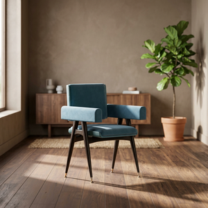 Chaise de salle à manger en tissu velours tufté, design indien moderne, fabriquée à la main, avec cadre en bois de haute qualité, pour hôtel et restaurant - Product Image 3