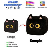 Boneka Kucing Lucu Kustom, Boneka Kucing Persegi Hitam Lembut, Mainan Hewan Isi Dakron, Dekorasi Kamar yang Dapat Dipersonalisasi, Grosir Kustom OEM