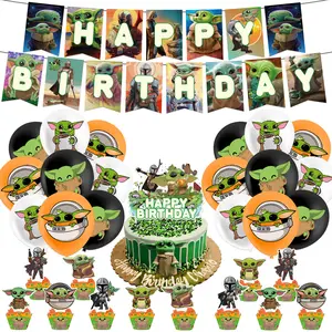 Hot Sale Cartoon Cute Star Yoda War Theme Birthday Party Decoration Supplies Set With Balloons Banner Party Decoration Wholesale