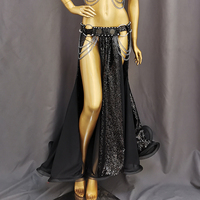 Nouvelle conception de jupes longues fendues à sequins pour la danse du ventre, robe sexy de danse du ventre, costume pour femmes, vêtements d'entraînement et de spectacle sur scène