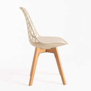 Chaise <span class=keywords><strong>de</strong></span> salle à manger en plastique beige au design <span class=keywords><strong>scandinave</strong></span> moderne avec nouveau <span class=keywords><strong>pied</strong></span> en <span class=keywords><strong>bois</strong></span> tulipe brute pour bureau à domicile ou hôtel - Product Image 3