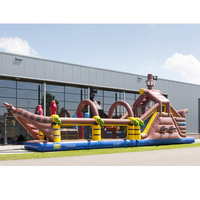 Château gonflable commercial en PVC pour l'extérieur, château gonflable en PVC en forme de requin, toboggans gonflables en forme de bateau pirate pour les aires de jeux