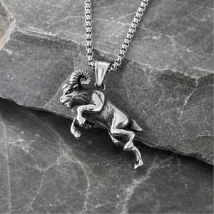 yunnique Stainless Steel Ram Pendant Necklace For Men <b>Animal</b> Shape Fashion Jewelry Gift - Product Image 3