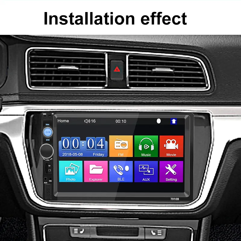 7 inç Stereo Aux radyo 2 Din dokunmatik ekran MP5 multimedya oynatıcı ve Android oto Carplay ile kablosuz BT FM Apple için