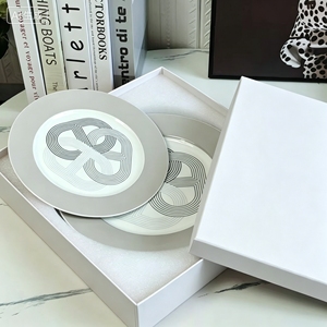 Hot <b>Sale</b> 2pcs Nordic Luxury Grey Runway Restaurant Set Porcelain Plate with Gift <b>Box</b> - Product Image 1