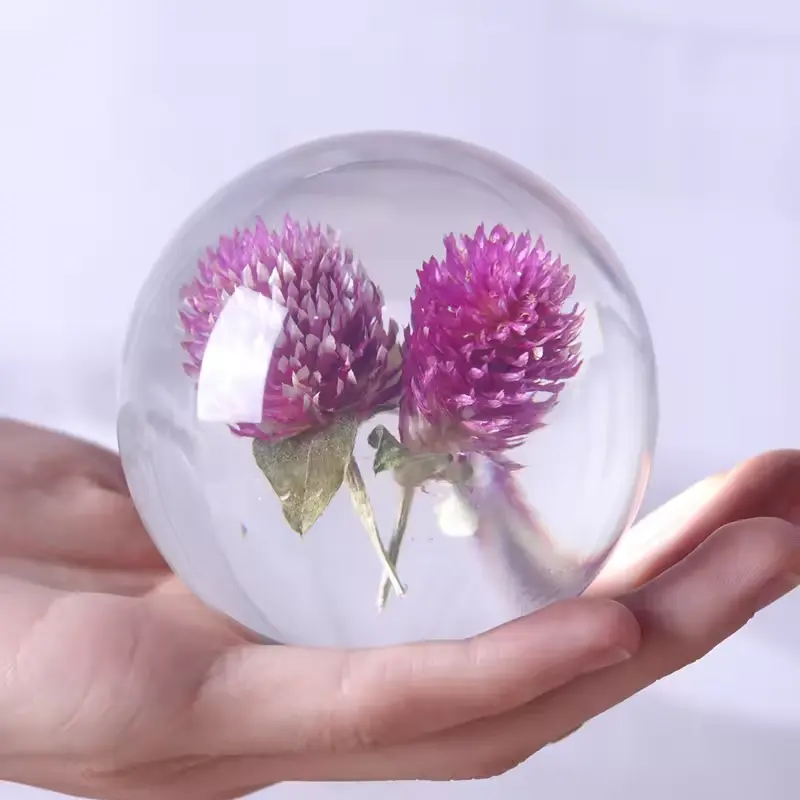 Fiore essiccato all'interno della resina palla collezione di arte chiara acrilico solido palla decorazione per la casa di nozze su misura per i regali di festa
