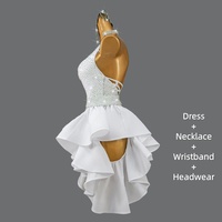 Robe de danse latine pour femmes, dos nu, ornée de strass, blanche, en spandex extensible, à volants, pour compétition sur scène, vente en gros