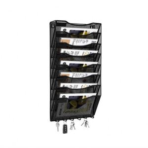 8 Pocket <b>Wall</b> File Organizer Hanging File Holder <b>Wall</b> Mount Paper <b>Letter</b> Organizer Magazine Rack with Hook Mesh Document Trays - Product Image 1
