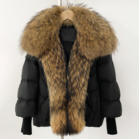 Veste matelassée de luxe pour femme en fourrure de raton laveur véritable, manteau en duvet de canard blanc, design à col volumineux, coupe ample, parka d'hiver