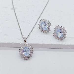 Forme ronde Zircon Bijoux Boutique En Acier Inoxydable Cuivre Incrusté de Zircon Collier Boucles D'oreilles Ensemble Fête Anniversaire Cadeau Bijoux - Product Image 2