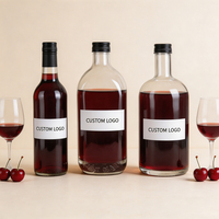 Bouteille en verre 750 ml 750 cc 500 ml Bouteilles de vin Whisky Rhum blanc Bouchon en liège Bouchon en métal Logo personnalisé Impression sérigraphique