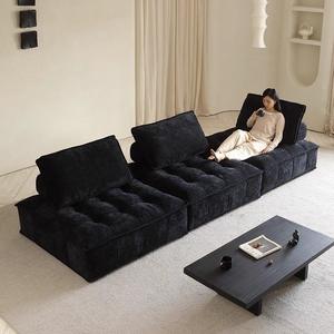 Canapé modulaire en tissu Piedmont Block, une ligne carrée, chenille noire, style minimaliste, pour salon - Product Image 2